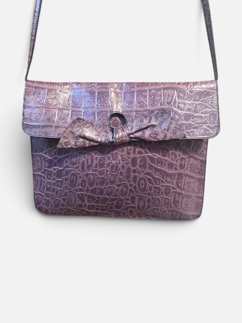 Furla Made in Italy Purple Croc Embossed Leather Crossbody Bow Bag